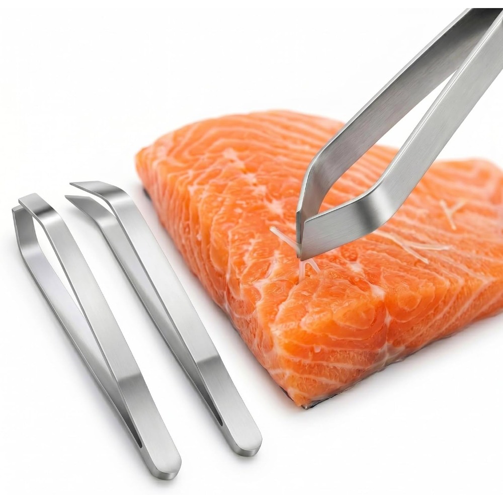 Home Cooking Set - Professionelles Fischgrätenpinzetten-Set, 2-teilig, Edelstahl-Entgrätenwerkzeuge mit flachen