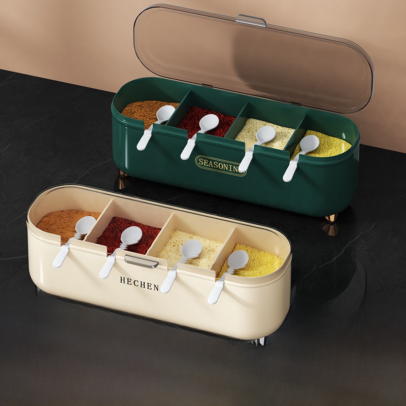 Home Cooking Set - Küchen-Gewürzbox-Set Mehrteilige Integrierte Aufbewahrung Salz-Gewürz-Vierfach-Aufbewahrungsbox Haushalts-Kochutensilien