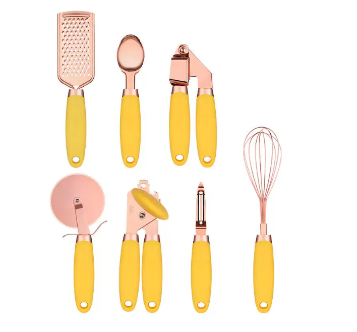 Home Cooking Set - 7-teiliges Edelstahl-Küchenzubehör-Set: Dosenöffner, Eierschläger, Melonenschneider, Multifunktionale